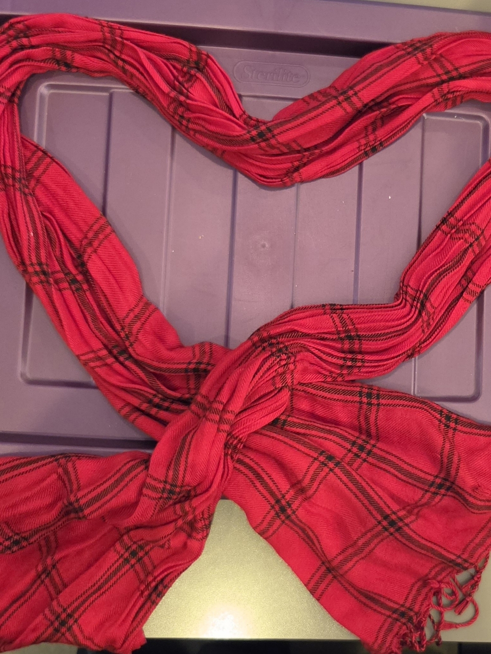 Uniqlo Red Plaid Scarf with Black Windowpane